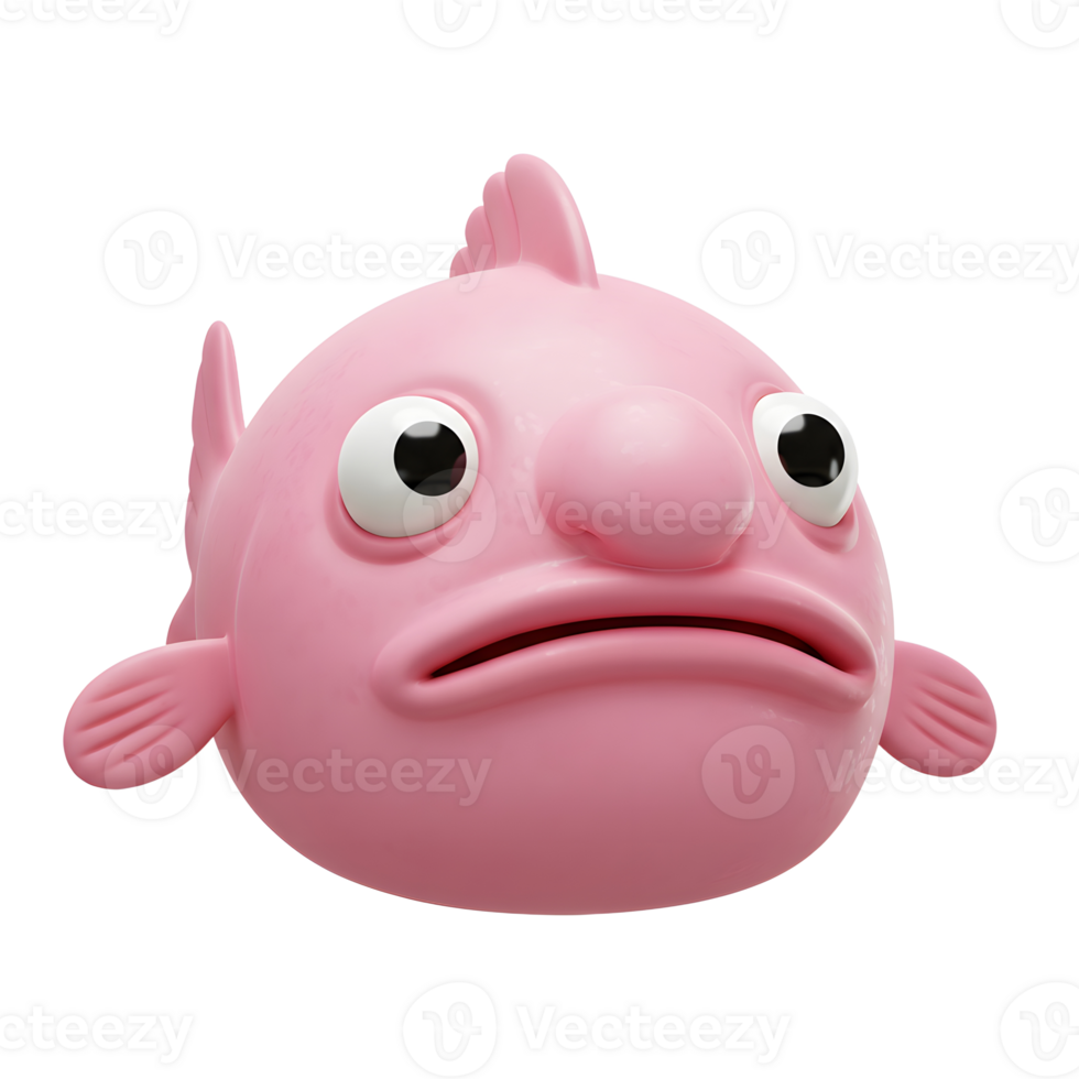 Pink Blobfish Illustration with Googly Eyes Floating on White Background png