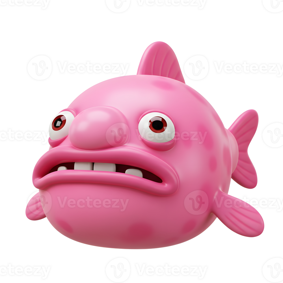 Cartoon Pink Fish Character with Funny Face Isolated on White Background png