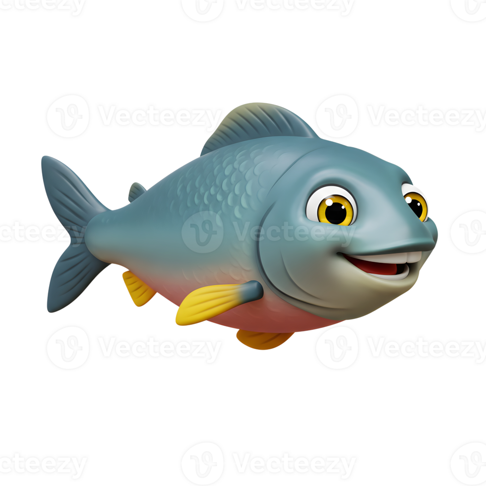 Cartoon Fish Swimming with a Smile on White Background Stock Illustration png