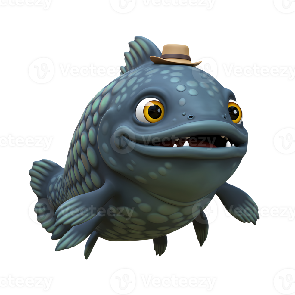 Funny Cartoon Fish Wearing a Hat - Cute Character Illustration png