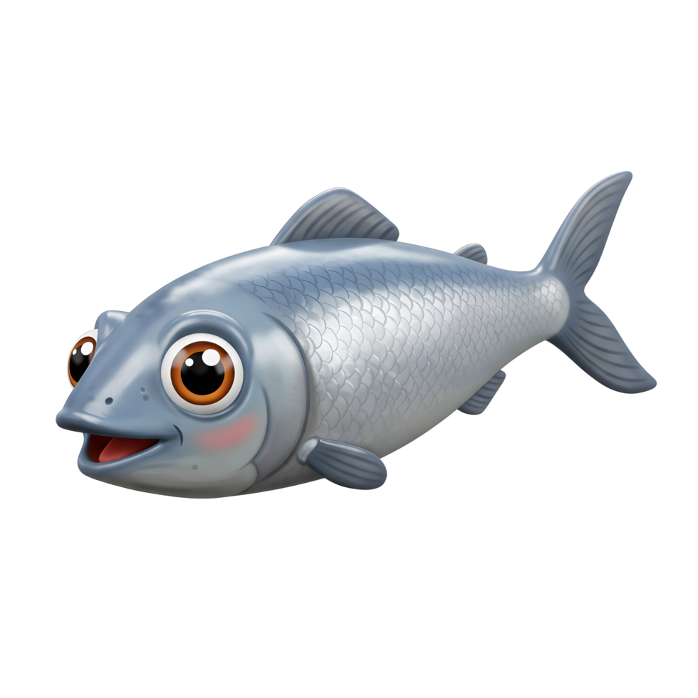 Cartoon Fish with Big Eyes Swimming and Smiling happily on White png