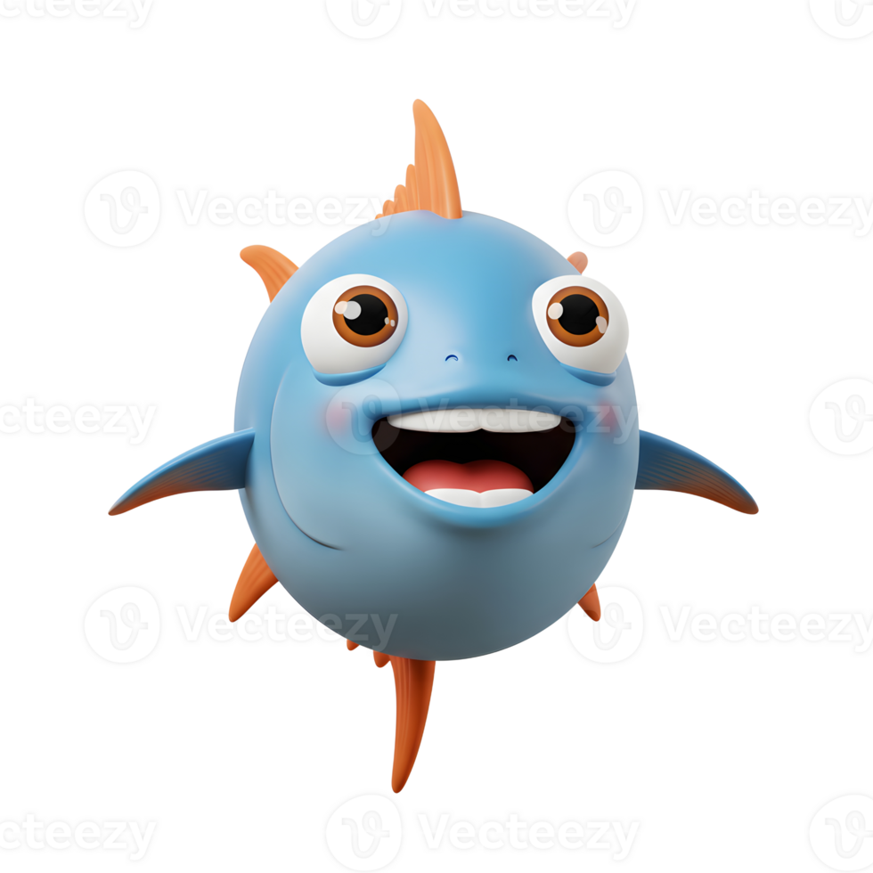 Cartoon Fish Character Smiling with Big Eyes on White Background png