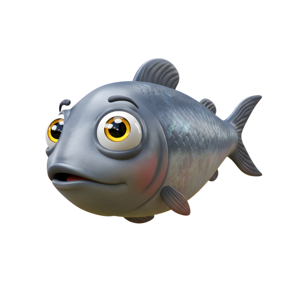 Cartoon Fish Character with Big Eyes and Neutral Expression Isolated png