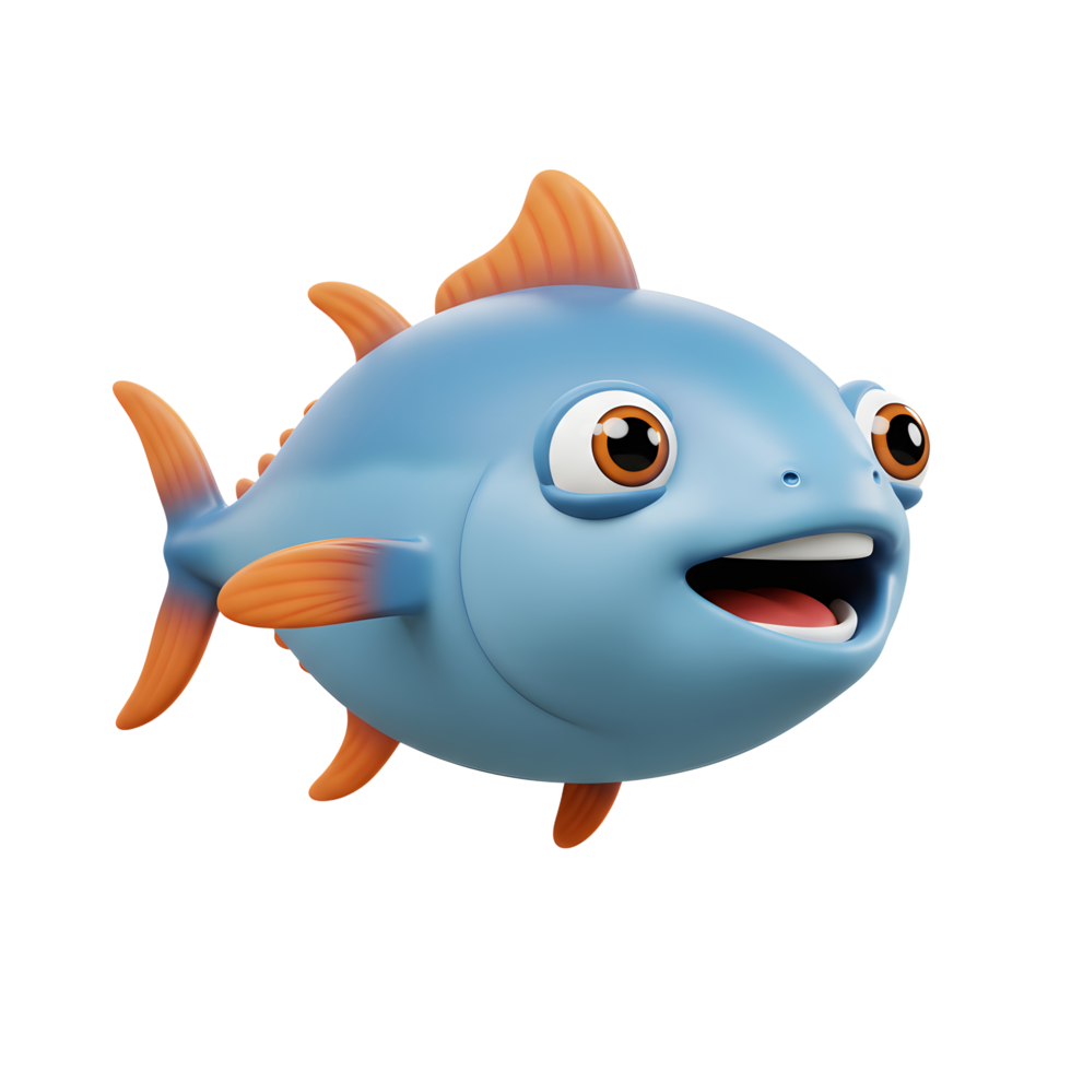 Cartoon Fish Character Smiling with Orange Fins on White Background png
