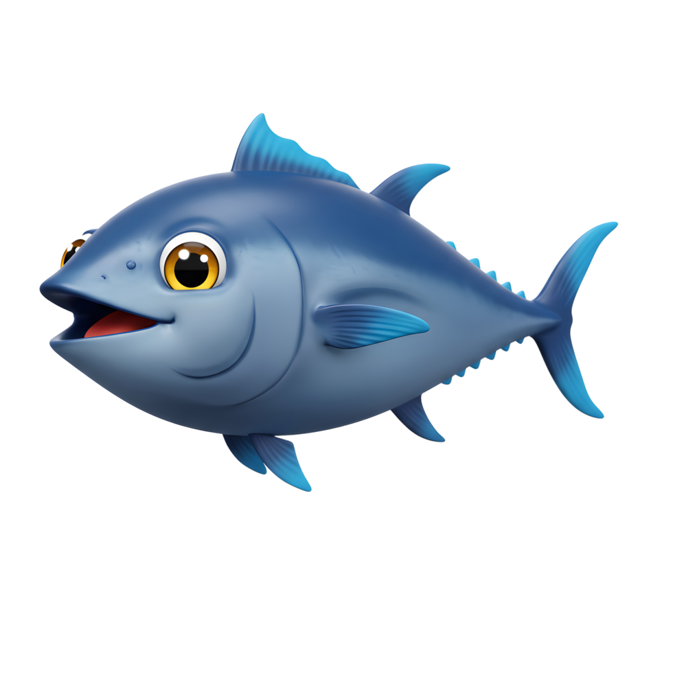 Cartoon Tuna Fish Character Smiling on White Background for Children png