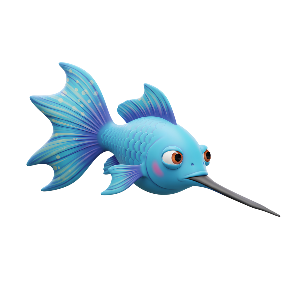 Cartoon Fish Character Illustration with Long Nose and Blue Scales png