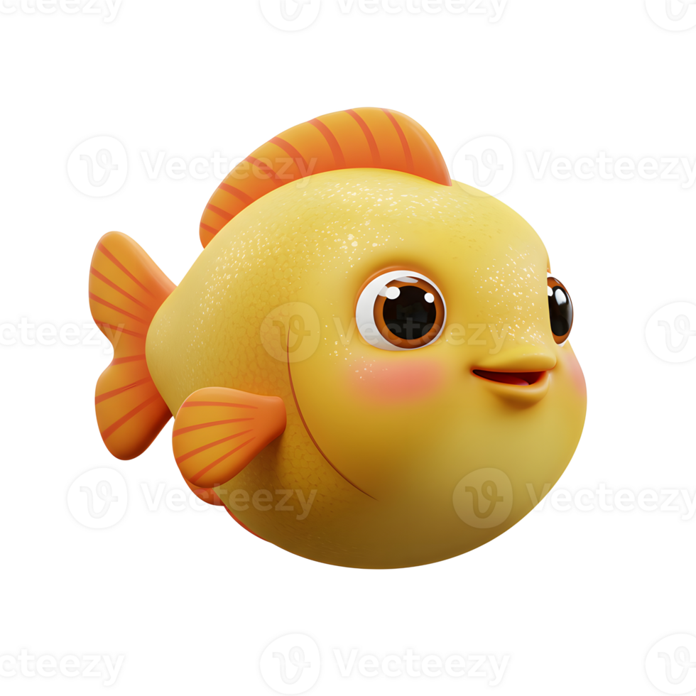 Cute Yellow Cartoon Fish Character with Orange Fins and Big Eyes png