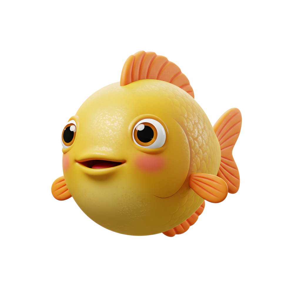Adorable Goldfish Character with Big Eyes Floating on a White Background png