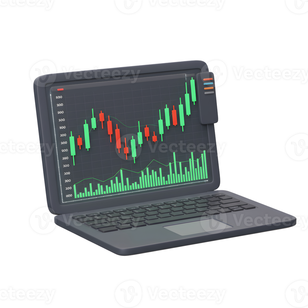 Analyzing Stock Market Data on Laptop with Financial Chart Diagram png