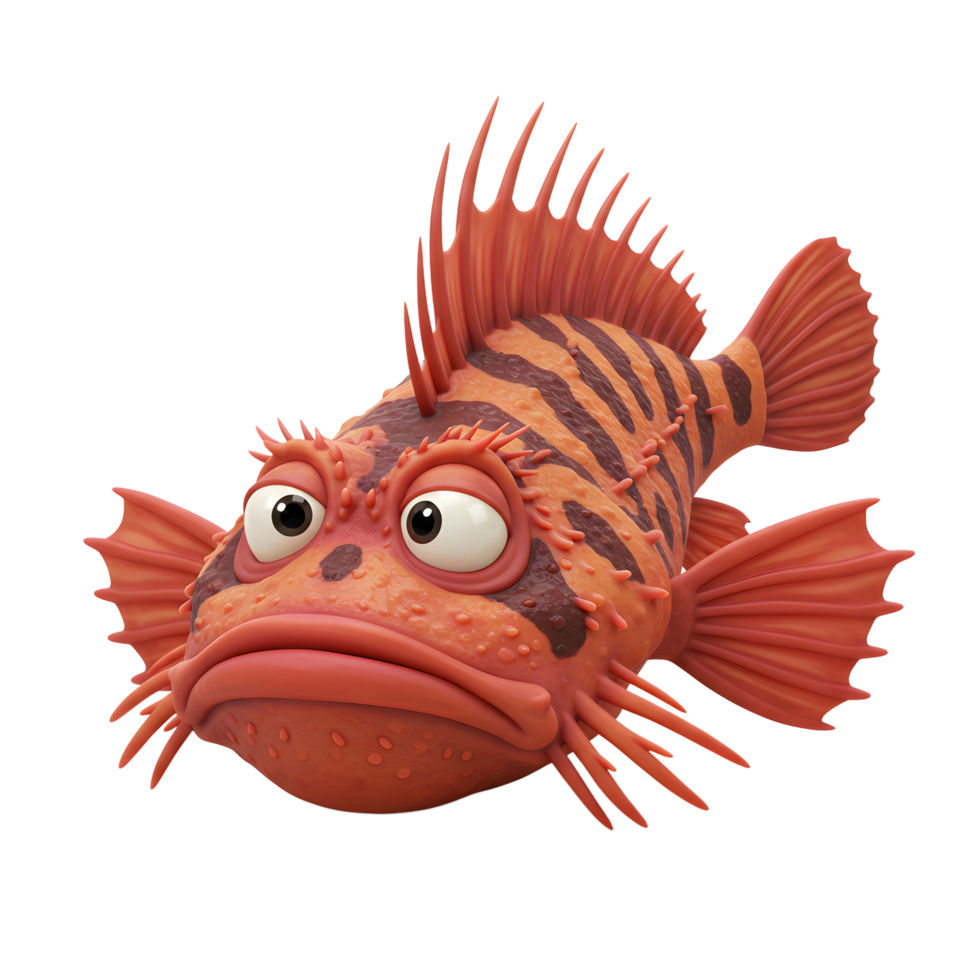 Cartoon Striped Fish Character with Sad Expression on White Background png