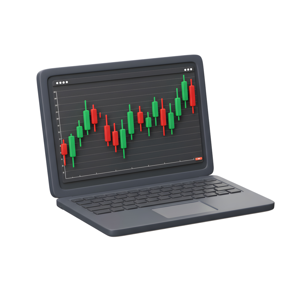 Laptop Showing Stock Market Chart with Upward Trend Illustration png