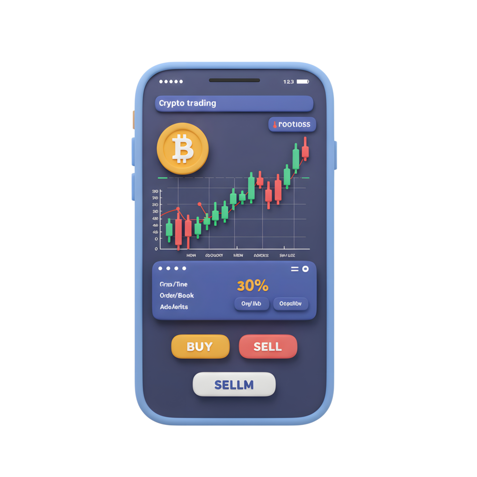 Cryptocurrency Trading App Interface on Mobile Phone with Stock Chart png