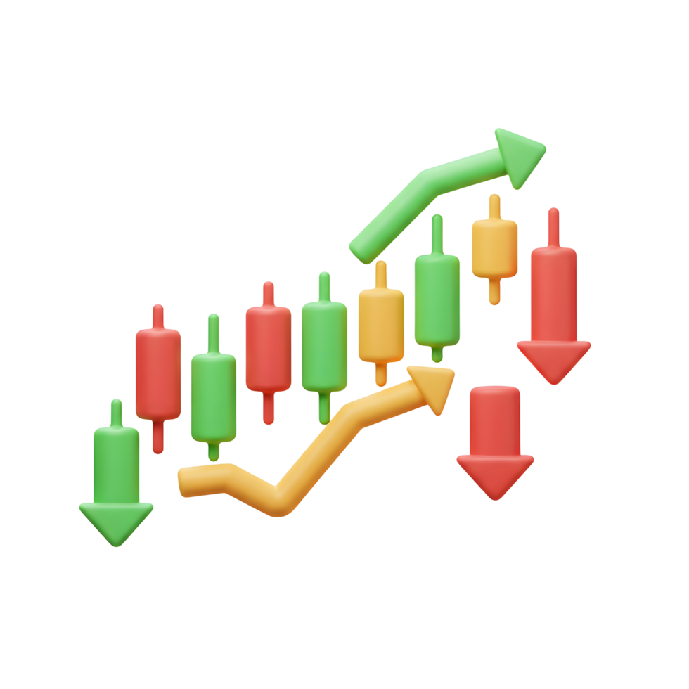 Candlestick Chart Showing Market Fluctuations and Trends with Arrows png