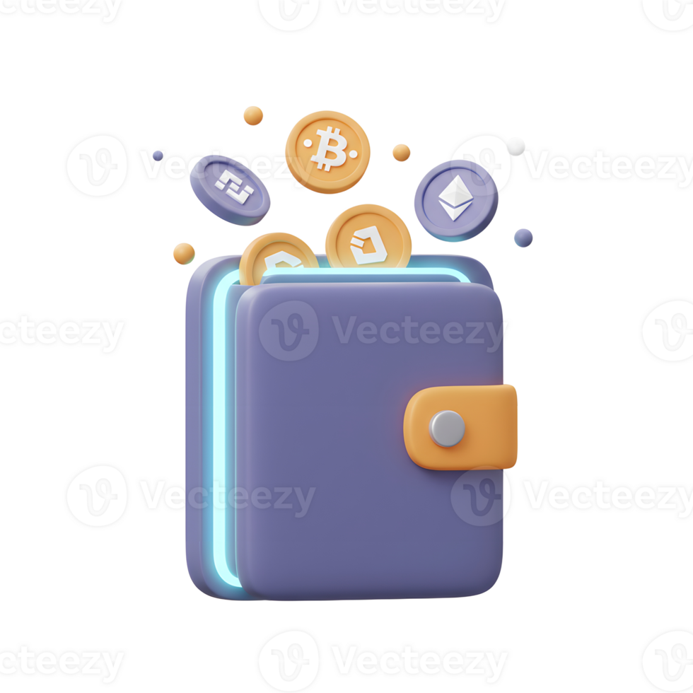 Digital Crypto Wallet with Bitcoin, Ethereum and Other Coins Illustration png