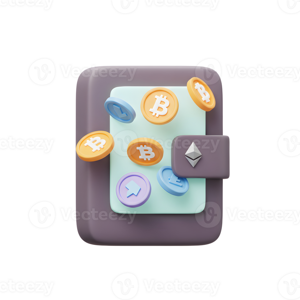 Digital Cryptocurrency Wallet with Bitcoin and Ethereum Coins Illustration png