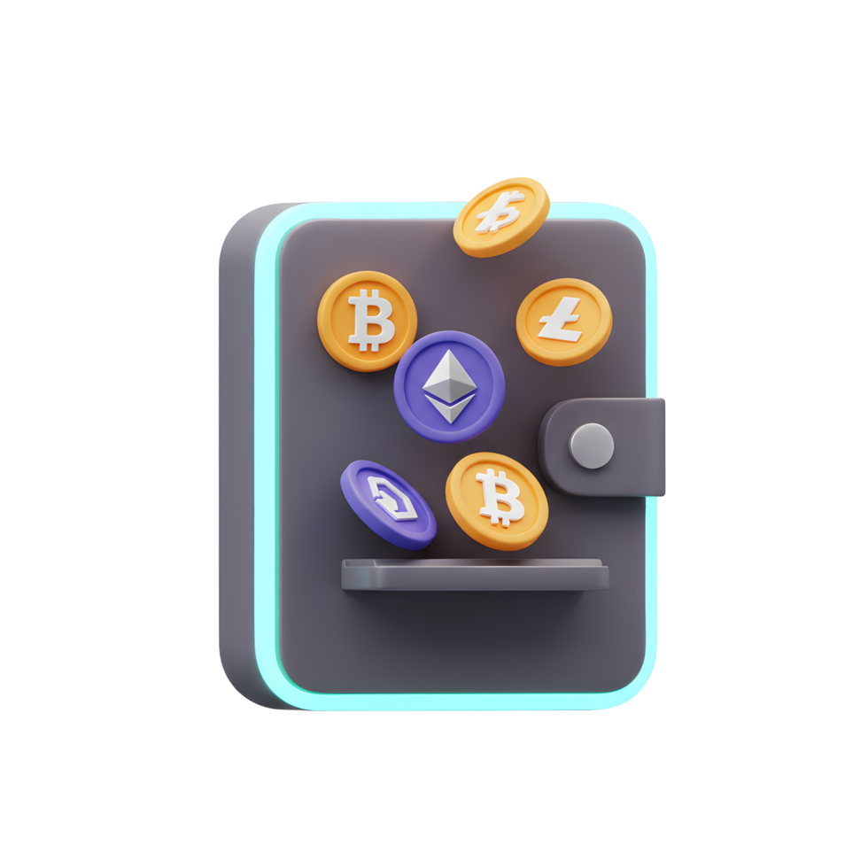 Cryptocurrency Digital Wallet with Bitcoin Ethereum and Litecoin Coins png