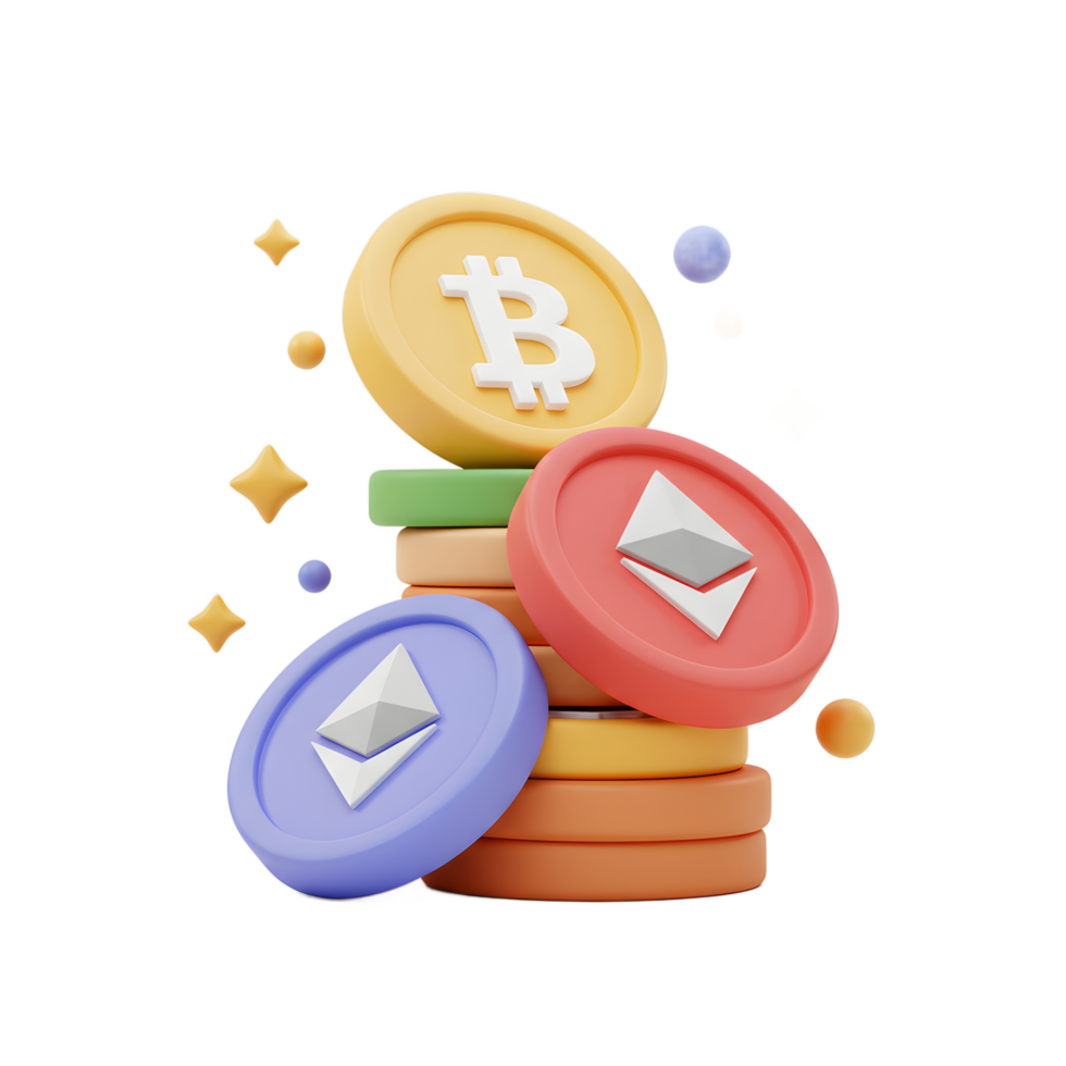 Stack of Cryptocurrency Coins Bitcoin and Ethereum Digital Currency Concept png