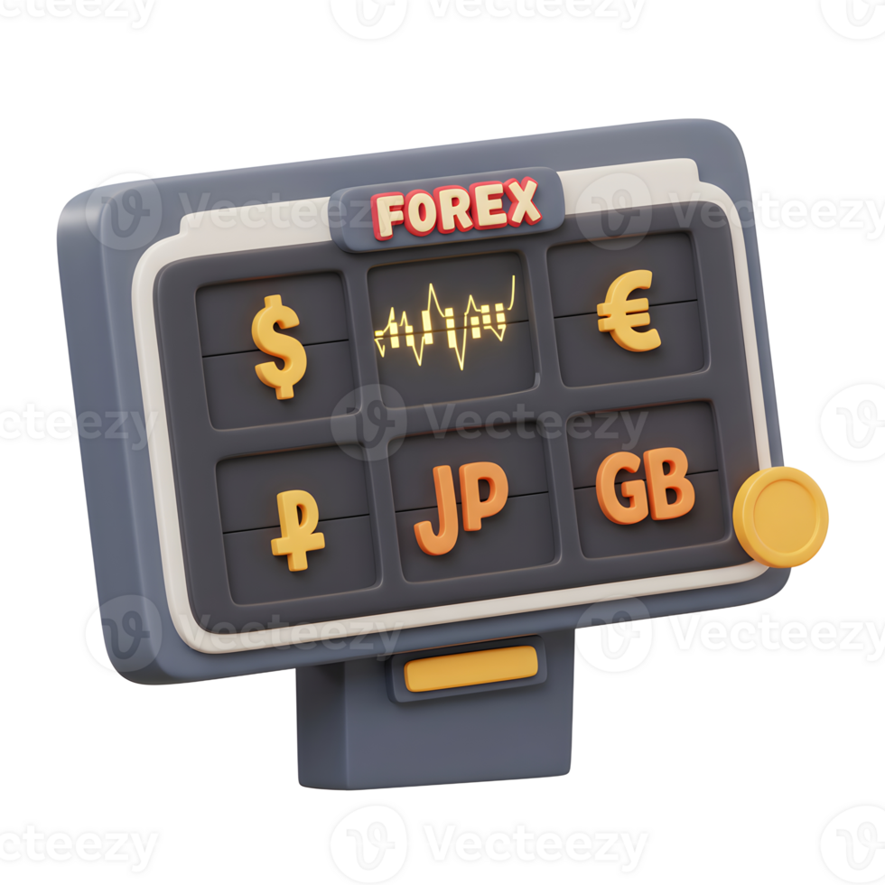 Forex Trading Monitor Displaying Currency Symbols and Market Volatility png