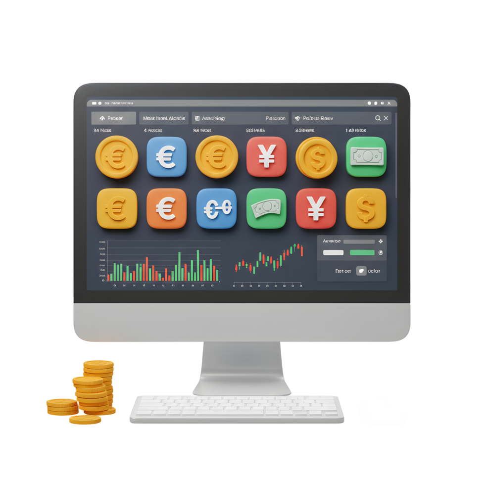 Financial Trading Platform on Computer Screen with Currencies and Market Data png