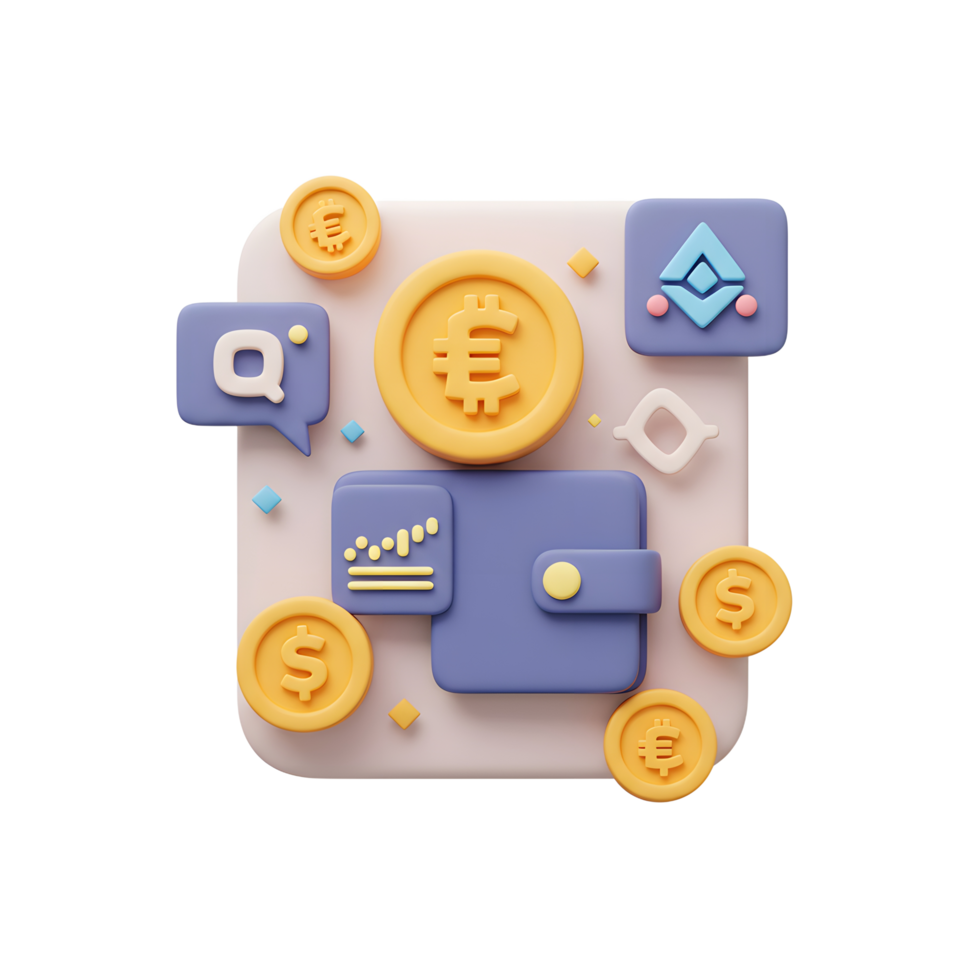 3D Digital Wallet with Cryptocurrency Coins and Financial Chart Illustration png