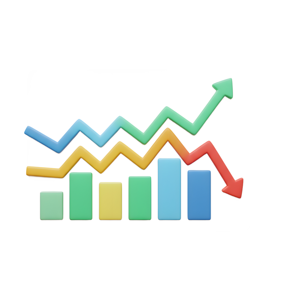 Colorful Bar Graph and Line Chart Showing Trends in Business png