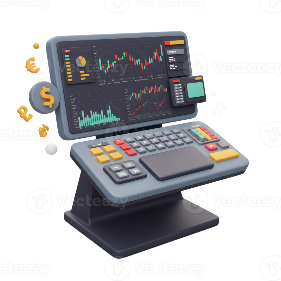 Financial Trading Terminal with Currency Symbols and Stock Market Data png