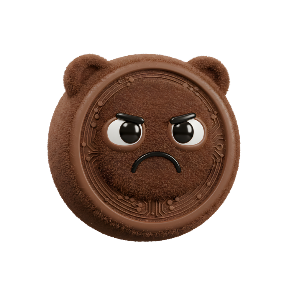 Furry Brown Coin with Angry Expression Digital Artwork Illustration png