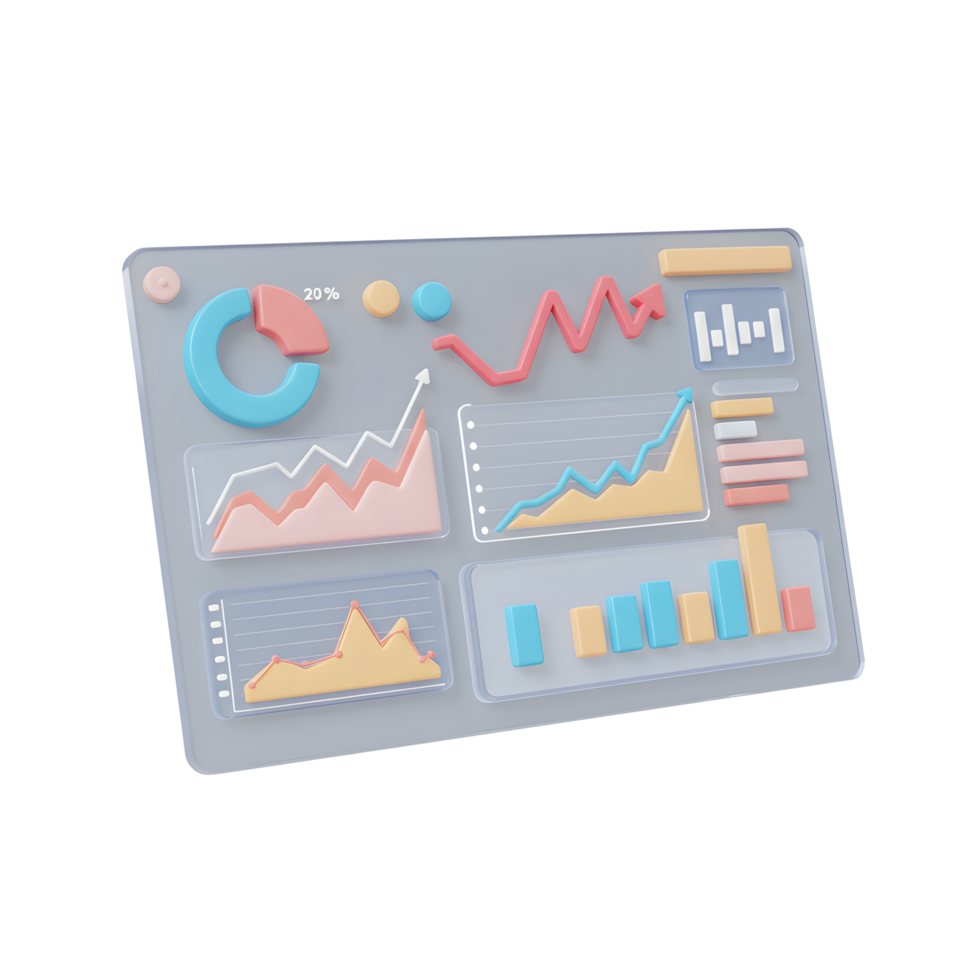 Analyzing Data Visualizations 3D Rendered on a Transparent Screen for Business Insights png
