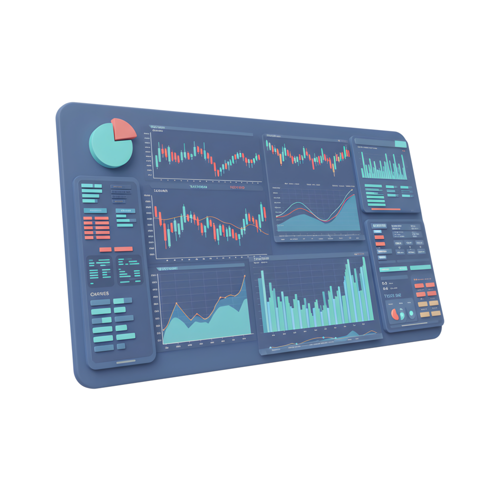 Data Analysis Dashboard Displaying Financial Charts and Business Analytics Information png