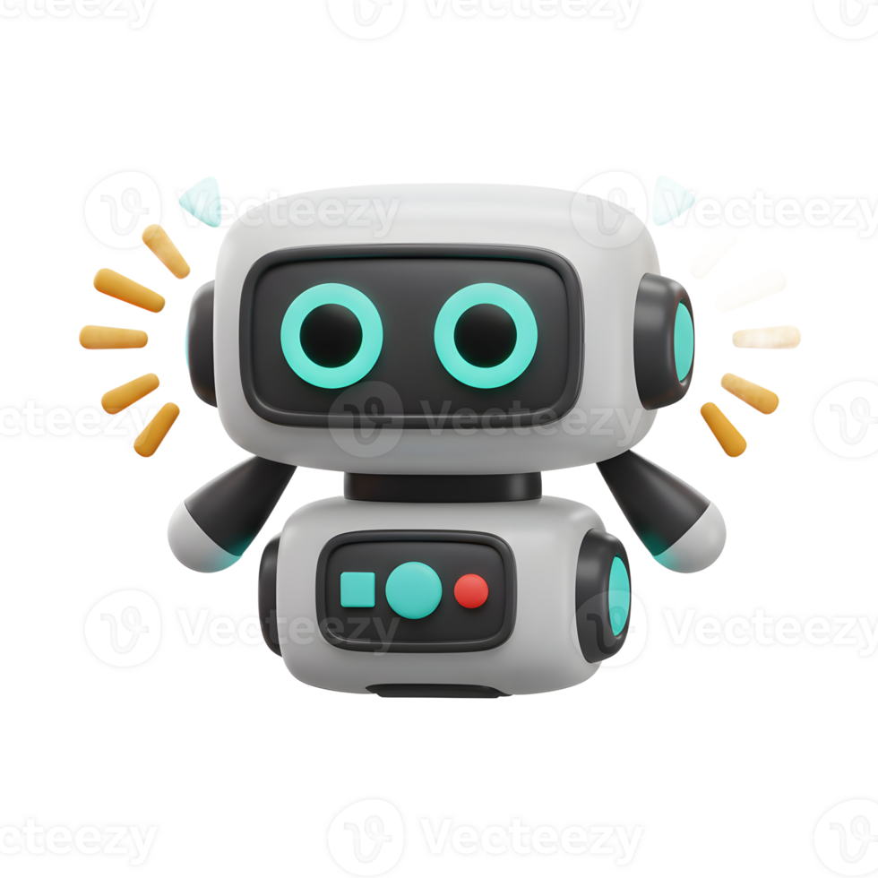 Cute 3D Robot Character with Glowing Lights on a White Background png