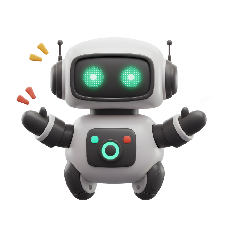 Cute Friendly Robot Welcoming with Open Arms and Glowing Eyes png