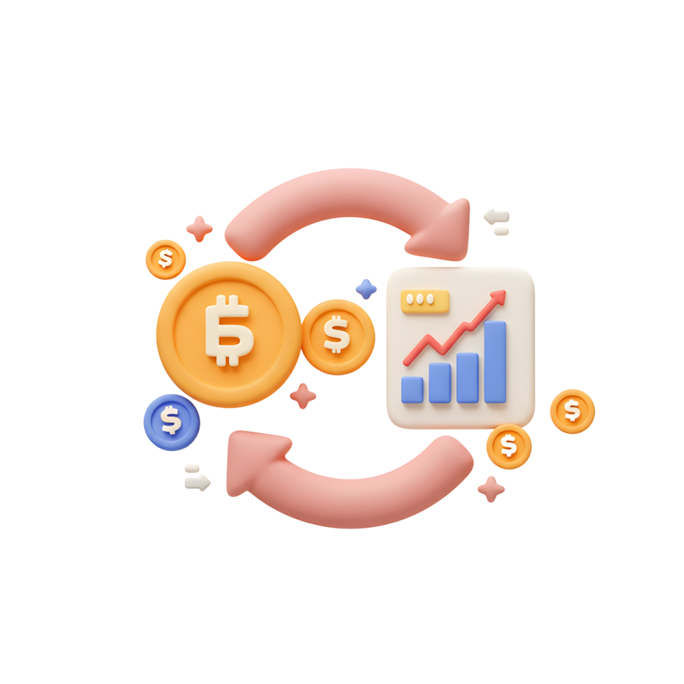Bitcoin Exchange with Growing Financial Chart and Currency Arrows Concept png