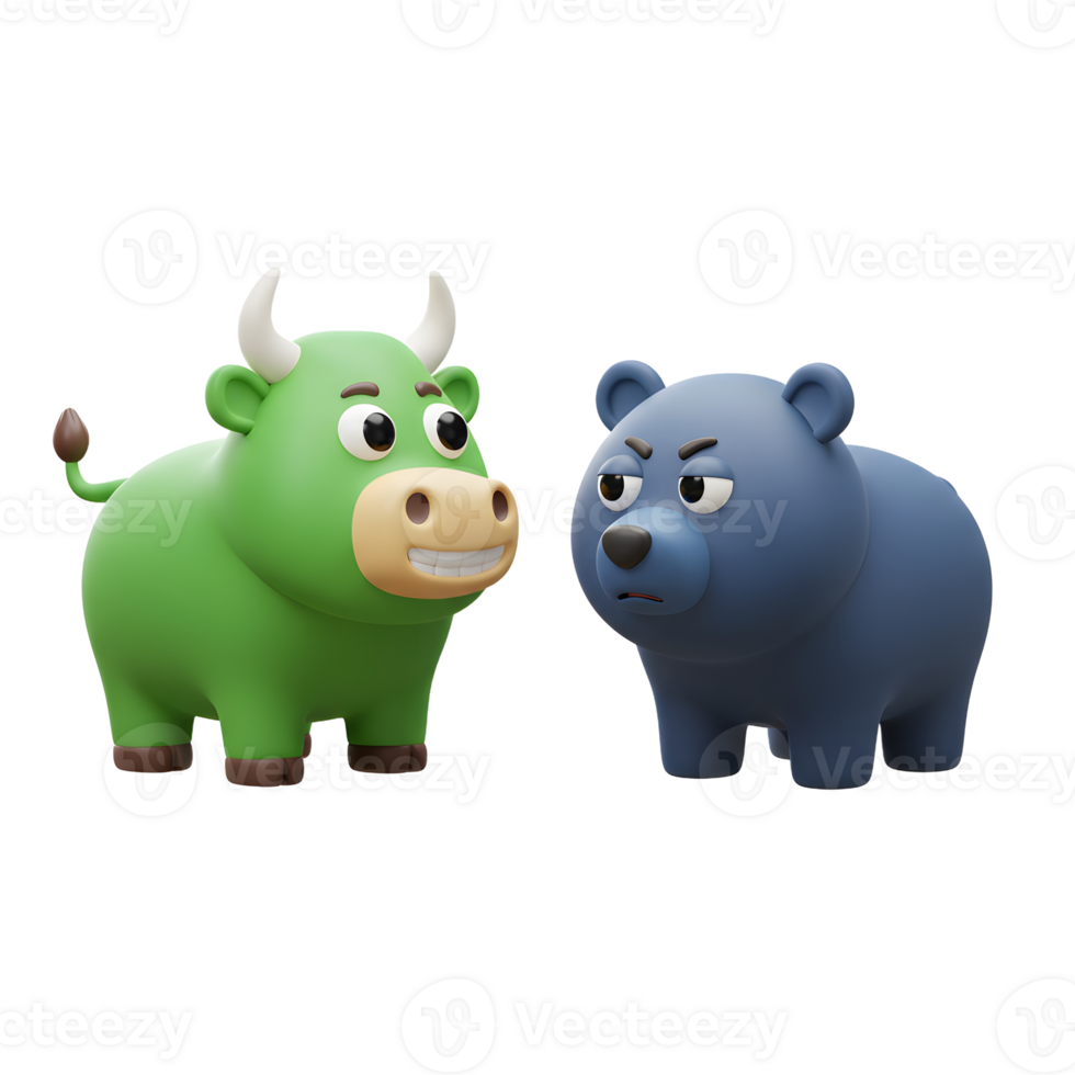Cartoon Bull and Bear Characters Depicting Financial Market Trends Humorously png
