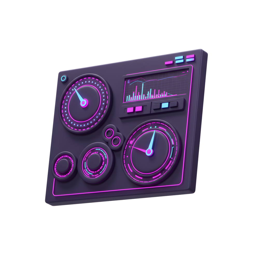 Rendering of Control Panel Dashboard Displaying Gauges and Graph Data png
