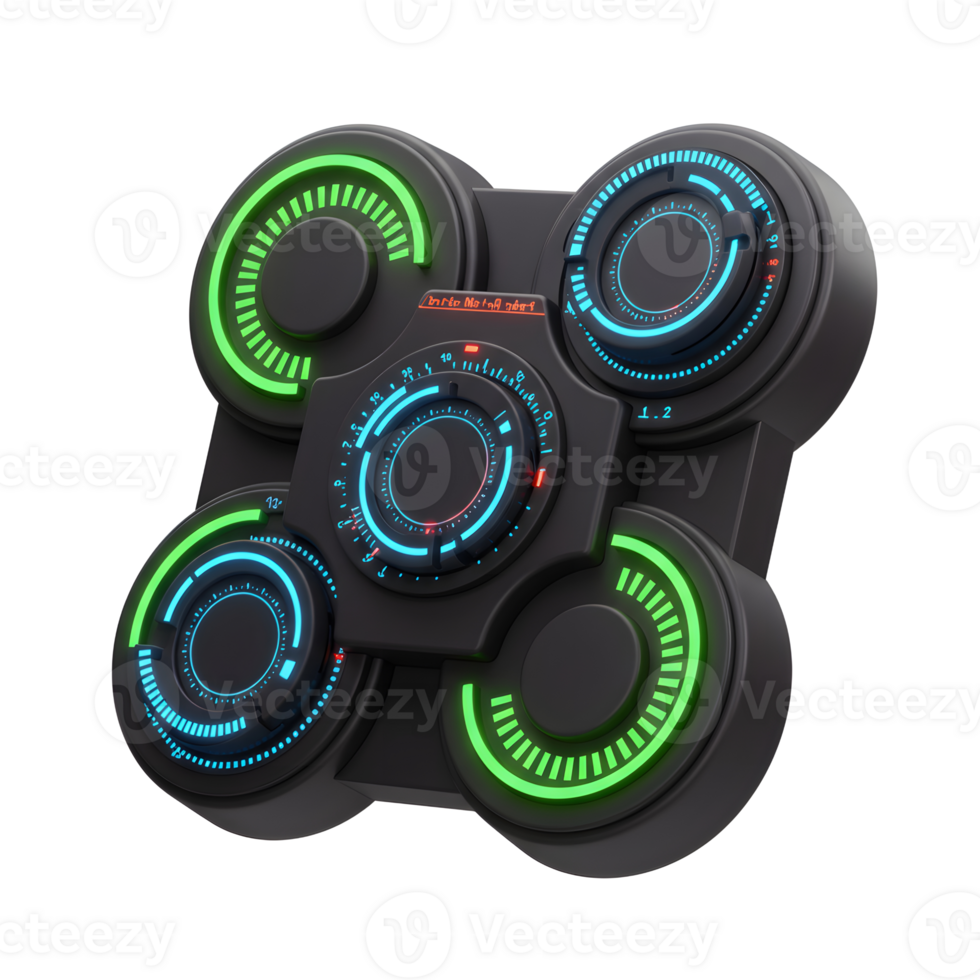 Futuristic Control Panel Interface with Glowing Elements and Cyberpunk Aesthetic png