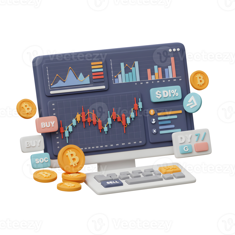 Trading on Computer with Bitcoin Crypto Currency Candlestick Chart Diagram png