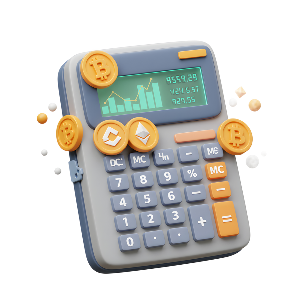 Calculator with Cryptocurrency Coins and Graph, a Financial Investment Concept png