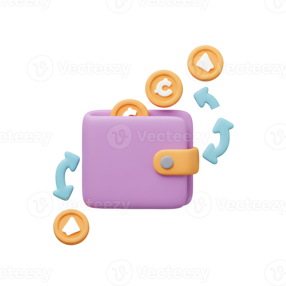 Wallet with Coins and Arrows Illustrating Money Transfer or Exchange png