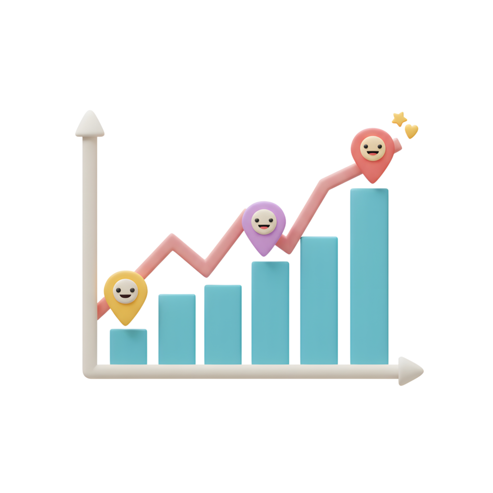 Cartoon Graph Showing Increase with Smiling Location Pin Icons at Peaks png