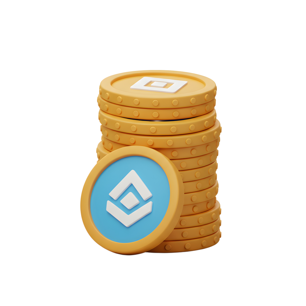 Stack of Crypto Coins with Blue Cryptocurrency Coin Leaning Against png