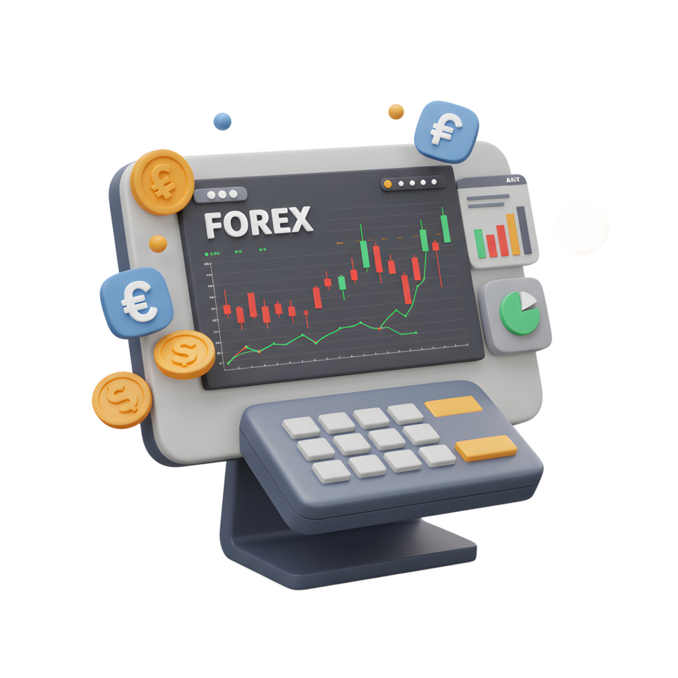Forex Trading Terminal with Currency Symbols and Stock Market Charts png