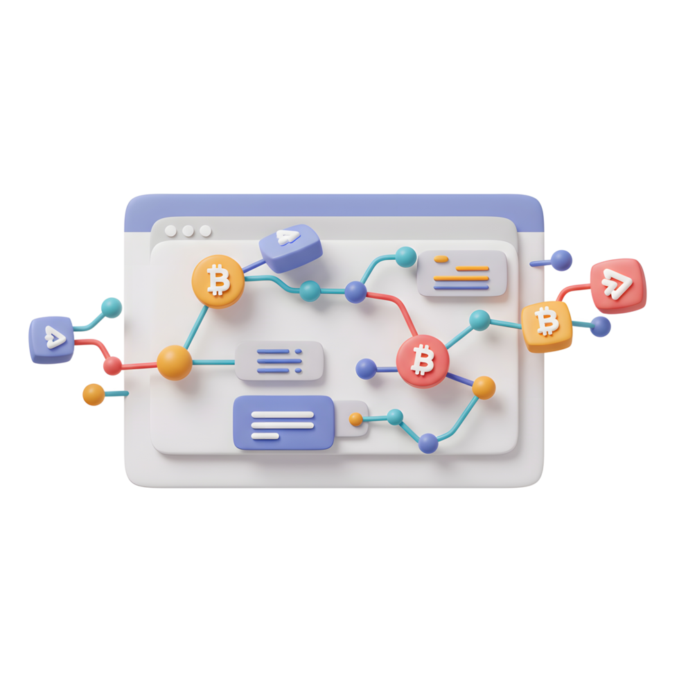 3D Illustration of Cryptocurrency Blockchain Network with Bitcoin on Screen png