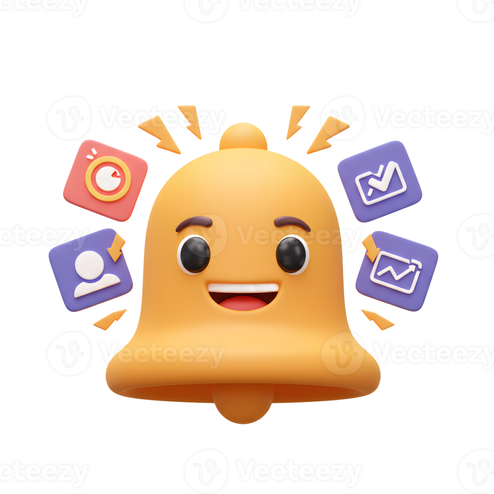 Cartoon Notification Bell with Social Media Icons Alerting Important Updates png