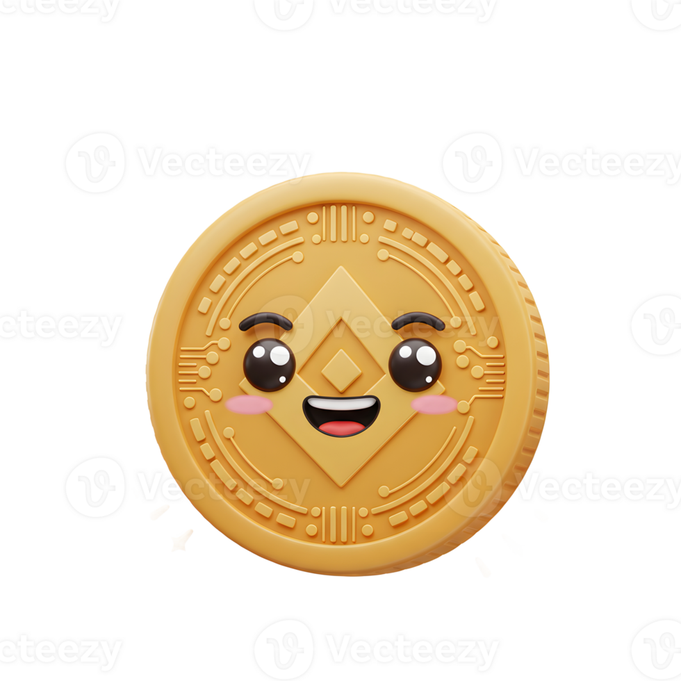 Cute Cartoon Crypto Coin Character with Smiling Face and Sparkling Aura png