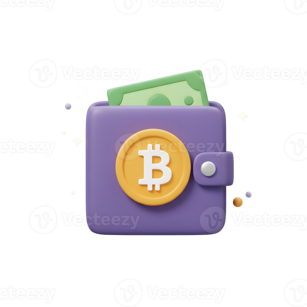 Wallet with Bitcoin Symbol and Cash Digital Finance Concept png