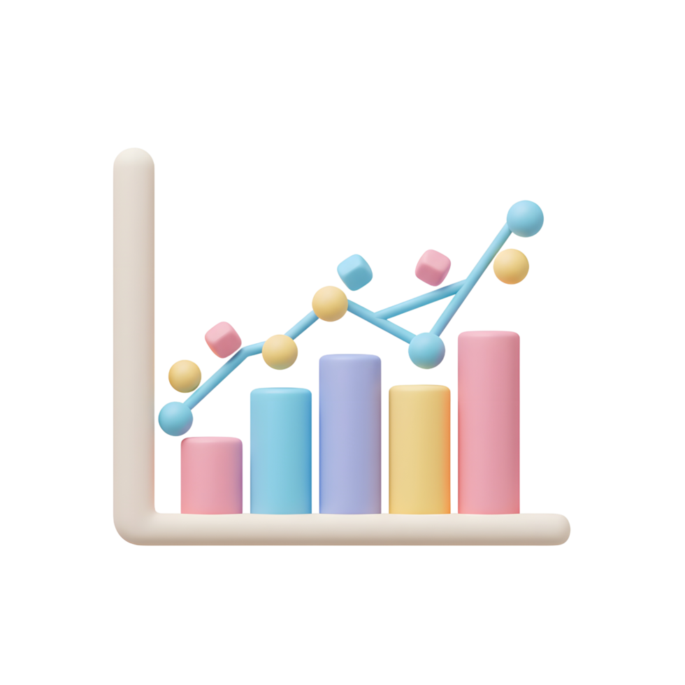 3D Rendering of Growing Graph Chart with Pastel Colors on White png