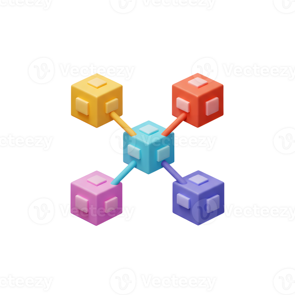 Colorful 3D Block Network Illustrating Connection and Collaboration Concepts png