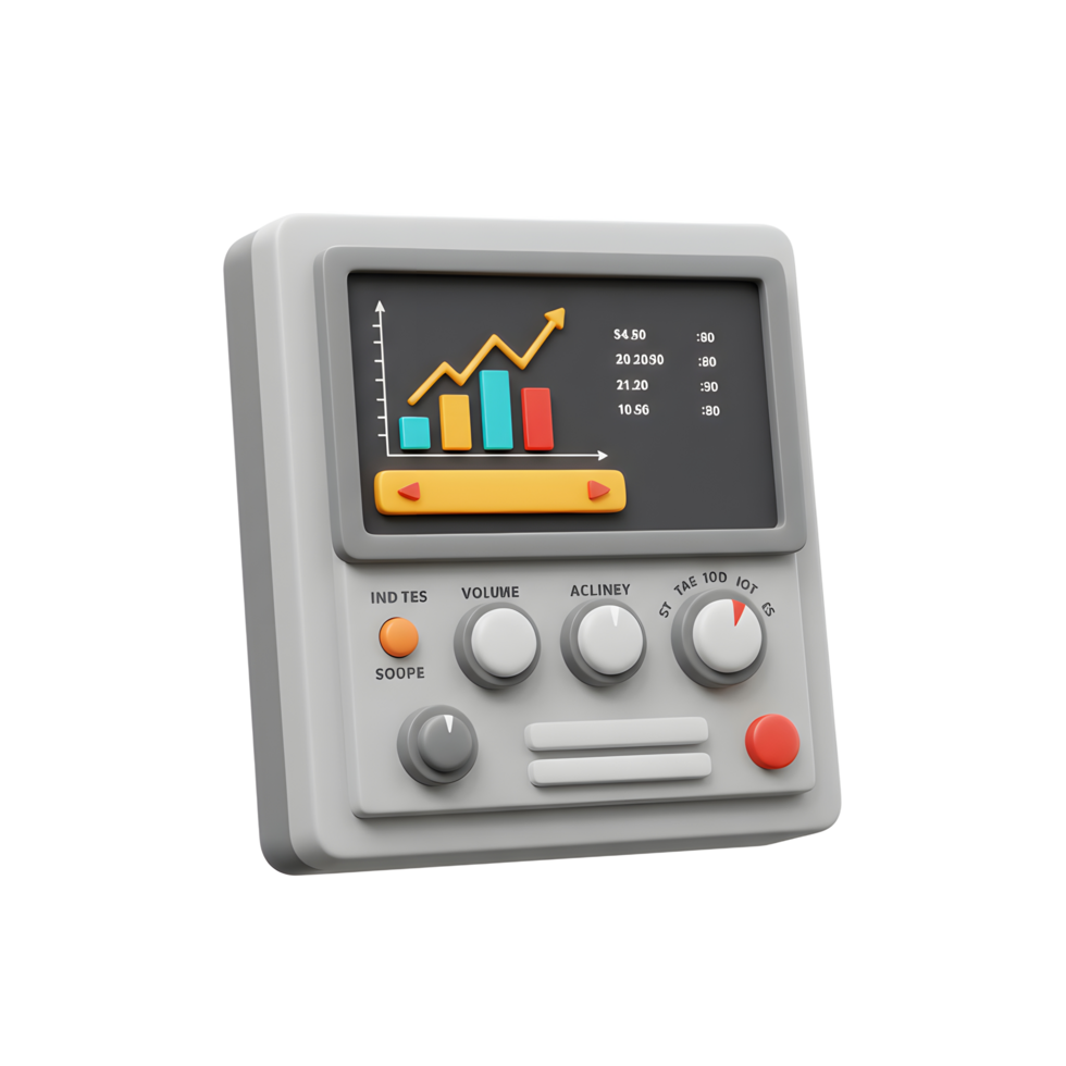 Analyzing Financial Data on Retro Monitor Displaying Stock Market Trends png