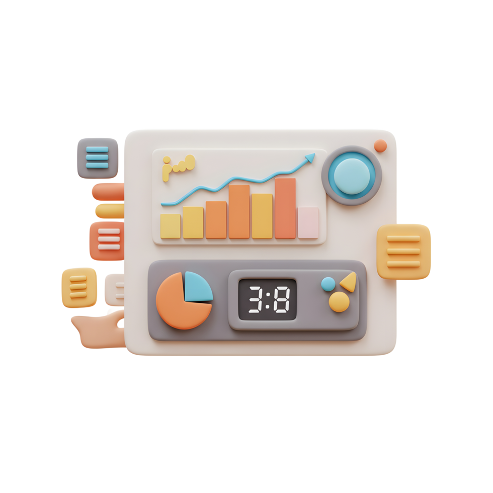 3D Financial Dashboard Rendering with Stock Market and Business Analytics png