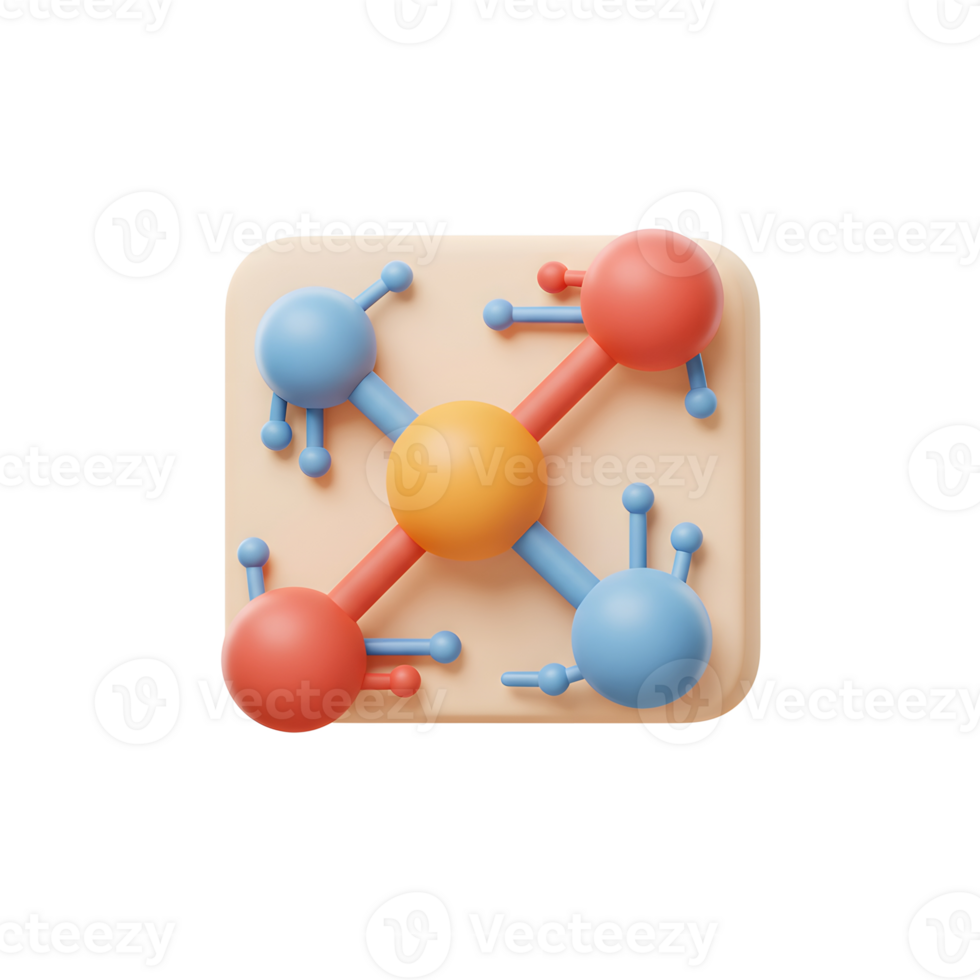 Colorful Molecule Model Illustrating Science and Connections in a 3D Render png